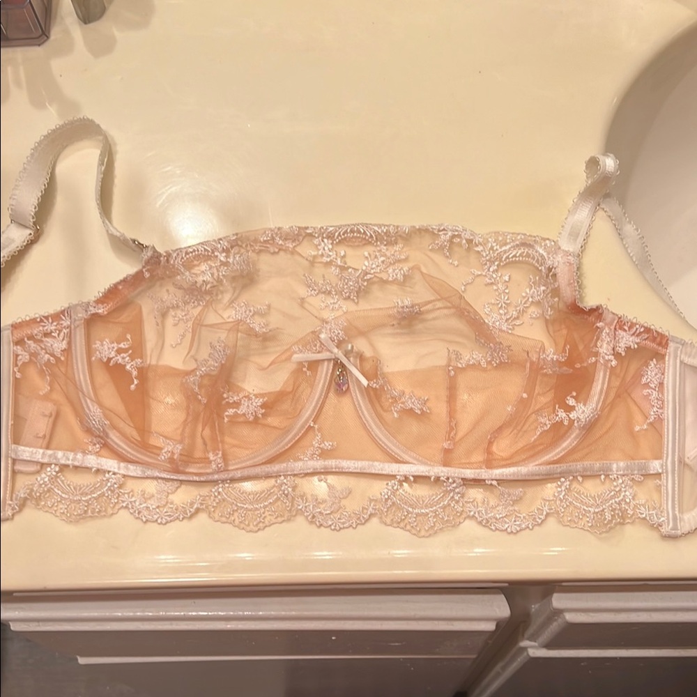 Elegant Lace Sheer Bra - Cream
